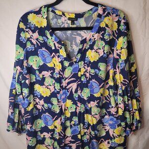 Talbots Women's Navy Blue flowered shirt- size XL